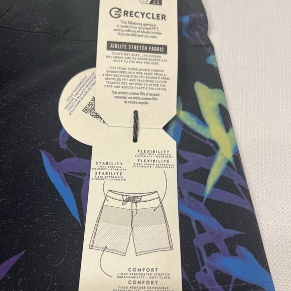 Billabong Boardshorts 30 Bamboo Print Black Airlite Swim Trunks NWT - Picture 12 of 14